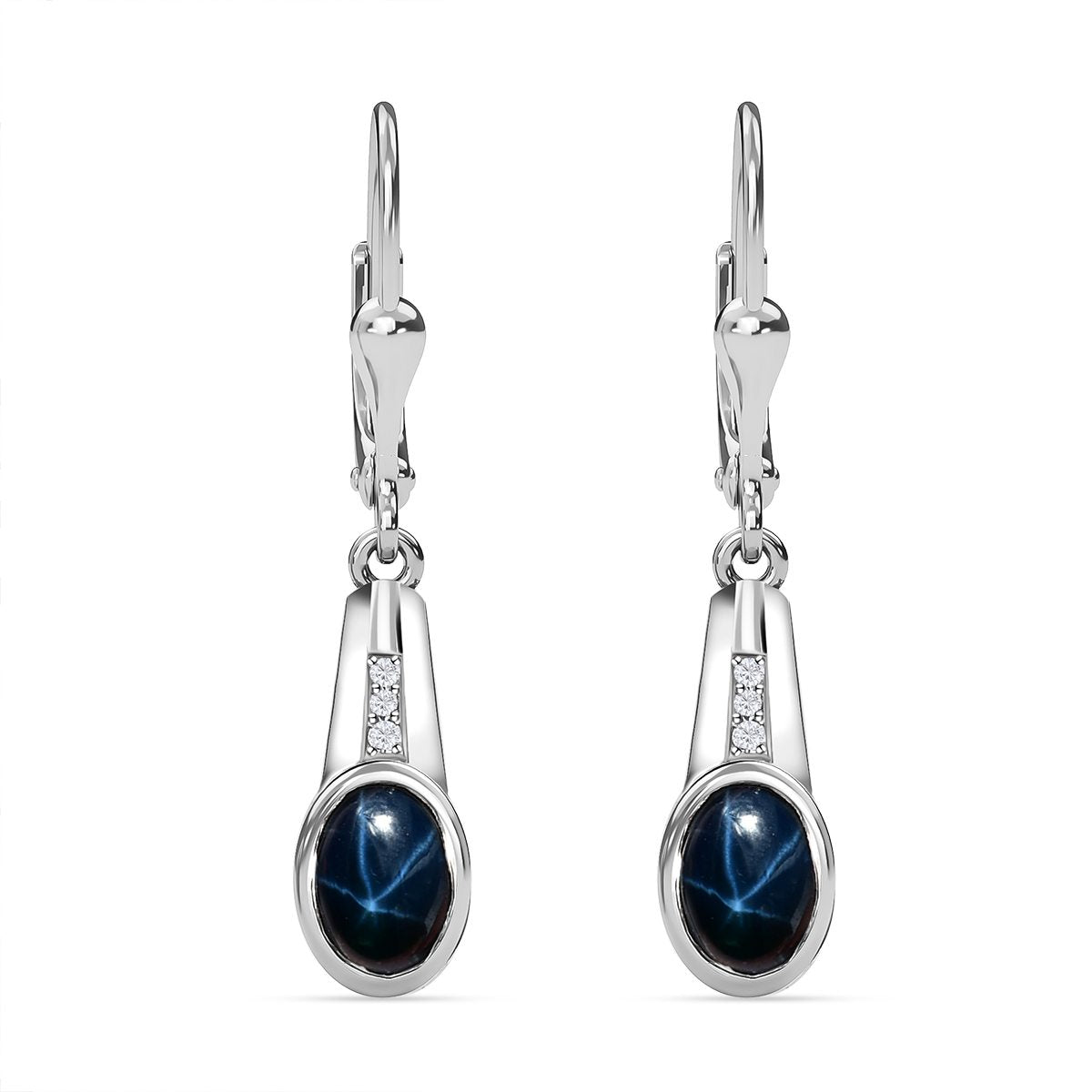 Blauer Stern Saphir (Diffundierter), Weißer Zirkon Ohrringe, 925 Silber platiniert ca. 2.72 ct