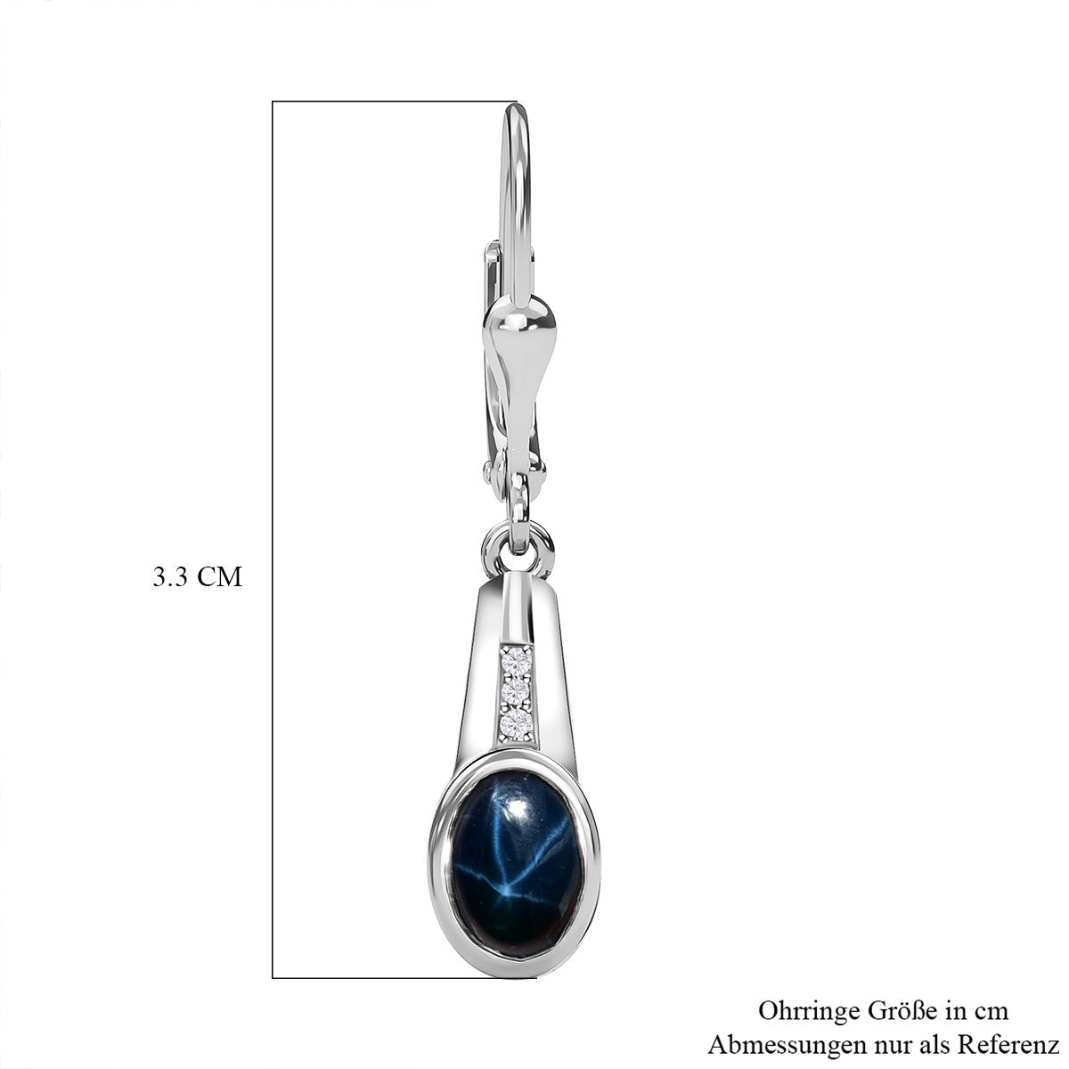 Blauer Stern Saphir (Diffundierter), Weißer Zirkon Ohrringe, 925 Silber platiniert ca. 2.72 ct