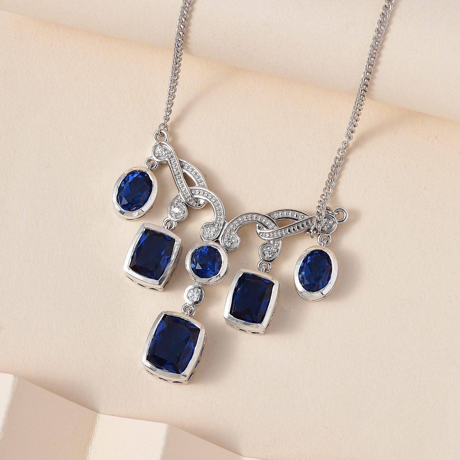 Ceylon farbenes Quarz Collier, ca. 45 cm, 925 Silber platiniert ca. 12.22 ct