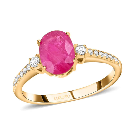 LUXORO AAA Natürlicher Mosambik-Rubin, Weißer Diamant AGI zertifiziert Ring 585 Gold (Größe 19.00) ca. 1.60 ct