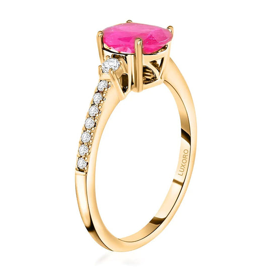 LUXORO AAA Natürlicher Mosambik-Rubin, Weißer Diamant AGI zertifiziert Ring 585 Gold (Größe 19.00) ca. 1.60 ct