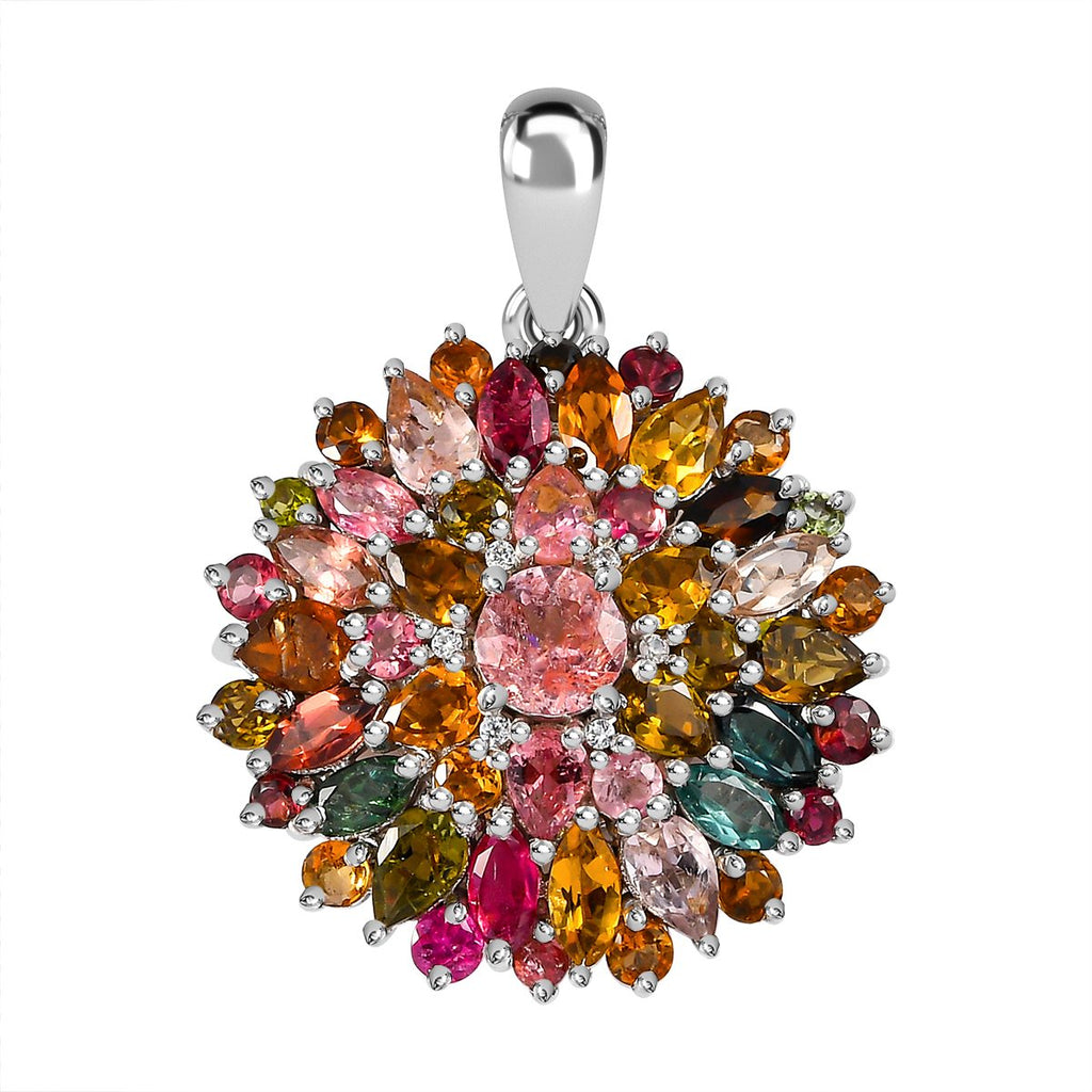 Natürlicher mehrfarbiger-Turmalin Anhänger, 925 Silber platiniert, ca. 6.26 ct