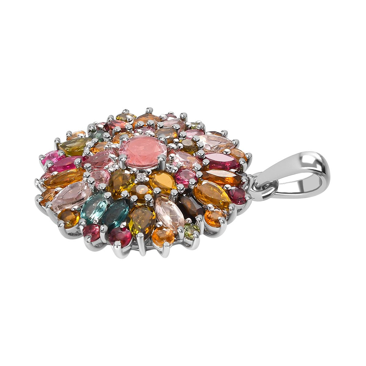 Natürlicher mehrfarbiger-Turmalin Anhänger, 925 Silber platiniert, ca. 6.26 ct
