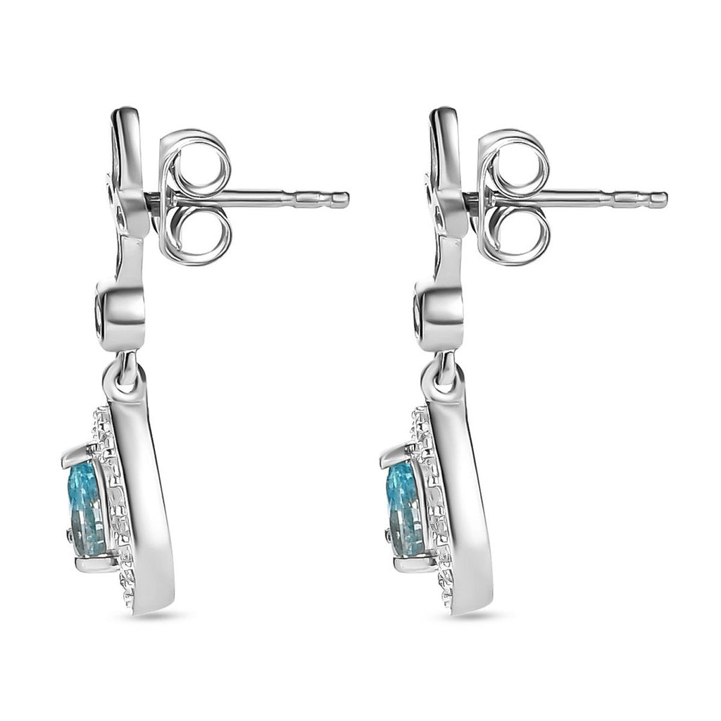 Kambodschanische, blaue und weiße Zirkon Ohrringe, 925 Silber platiniert ca. 1.58 ct