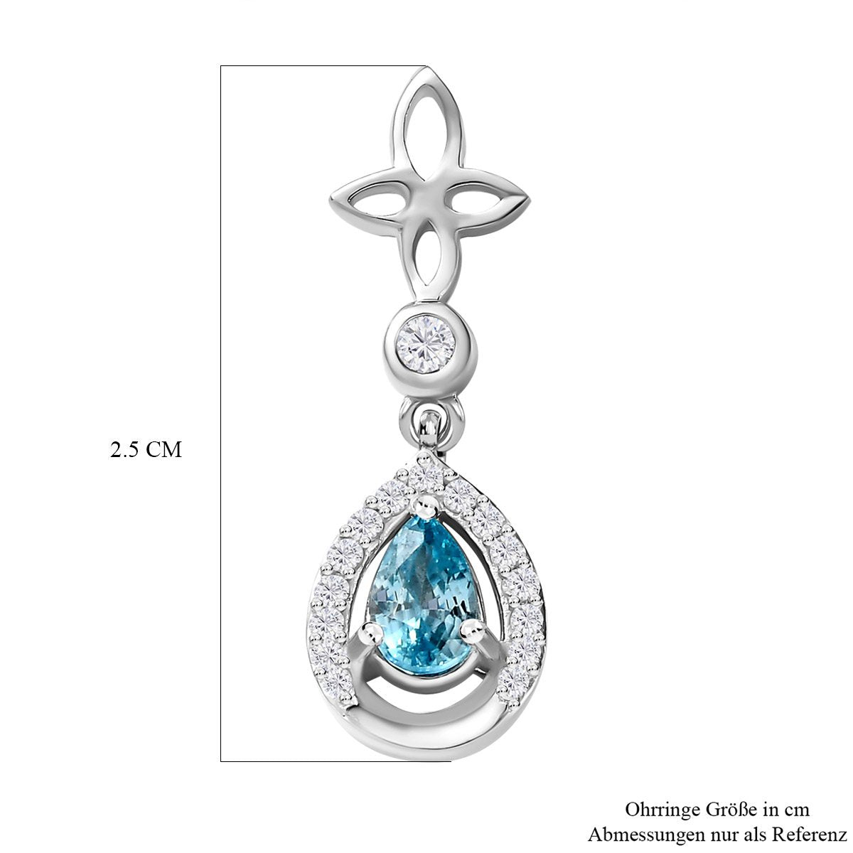 Kambodschanische, blaue und weiße Zirkon Ohrringe, 925 Silber platiniert ca. 1.58 ct