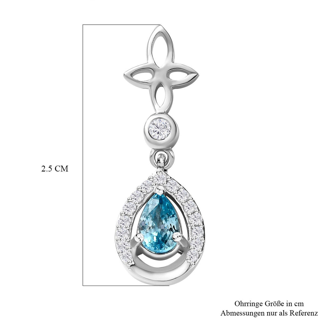 Kambodschanische, blaue und weiße Zirkon Ohrringe, 925 Silber platiniert ca. 1.58 ct