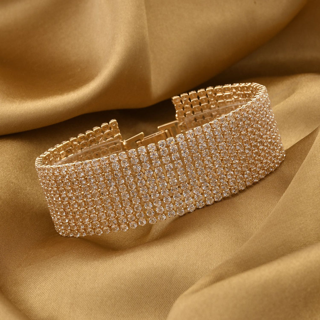 Mehrreihiges Kristall Carpet Armband, ca. 19 cm, goldfarben