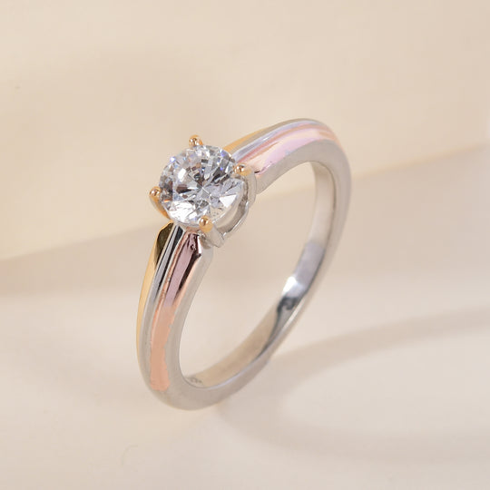 LUSTRO STELLA - feinster Zirkonia Solitär-Ring, 925 Silber dreifarbige Beschichtung (Größe 18.00)