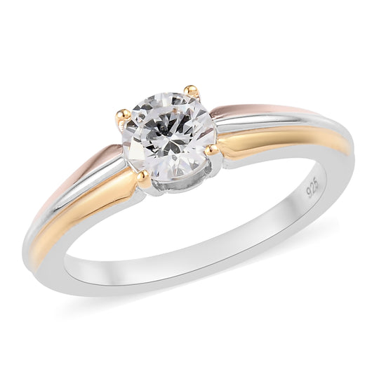 LUSTRO STELLA - feinster Zirkonia Solitär-Ring, 925 Silber dreifarbige Beschichtung (Größe 18.00)