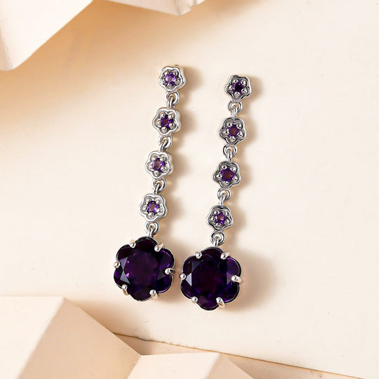 GP Italienische Garten Kollektion - Afrikanische Amethyst Ohrringe, 925 Silber platiniert ca. 6.89 ct