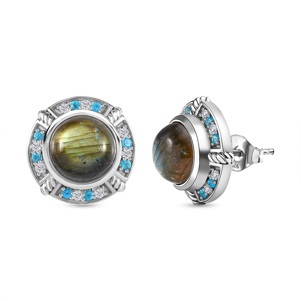 GP Kollektion - Labradorit, Kanchanaburi blaue Saphir Ohrringe, 925 Silber platiniert ca. 10.24 ct