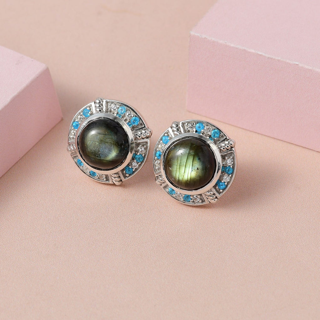 GP Kollektion - Labradorit, Kanchanaburi blaue Saphir Ohrringe, 925 Silber platiniert ca. 10.24 ct