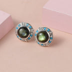 GP Kollektion - Labradorit, Kanchanaburi blaue Saphir Ohrringe, 925 Silber platiniert ca. 10.24 ct