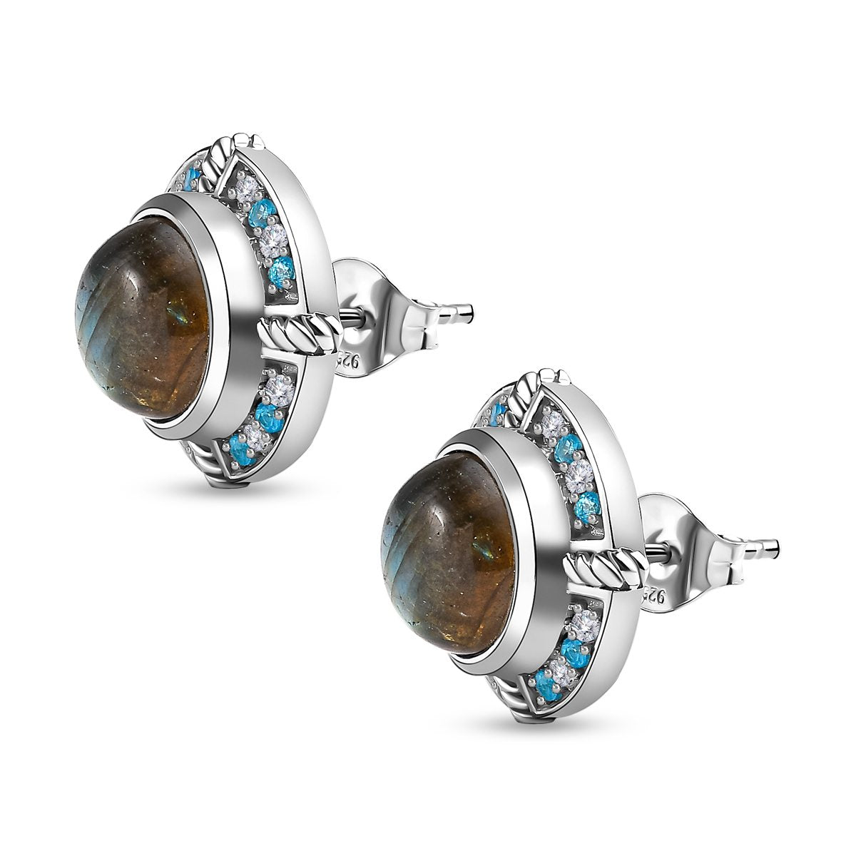 GP Kollektion - Labradorit, Kanchanaburi blaue Saphir Ohrringe, 925 Silber platiniert ca. 10.24 ct