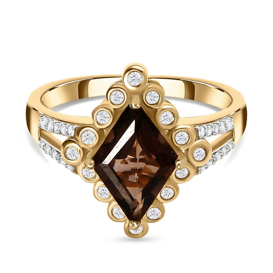 GP Kollektion Rauchquarz, Kanchanaburi Blauer Saphir Ring 925 Silber Gelbgold Vermeil (Größe 17.00) ca. 2.25 ct