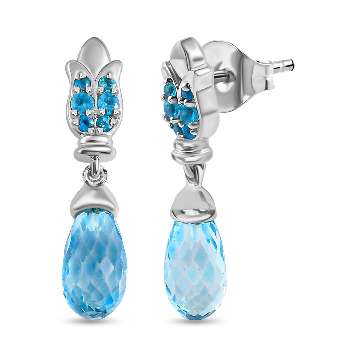 GP Art Déco Kollektion - Himmelblaue Topas, Neon Apatit Ohrringe, 925 Silber platiniert ca. 8.26 ct