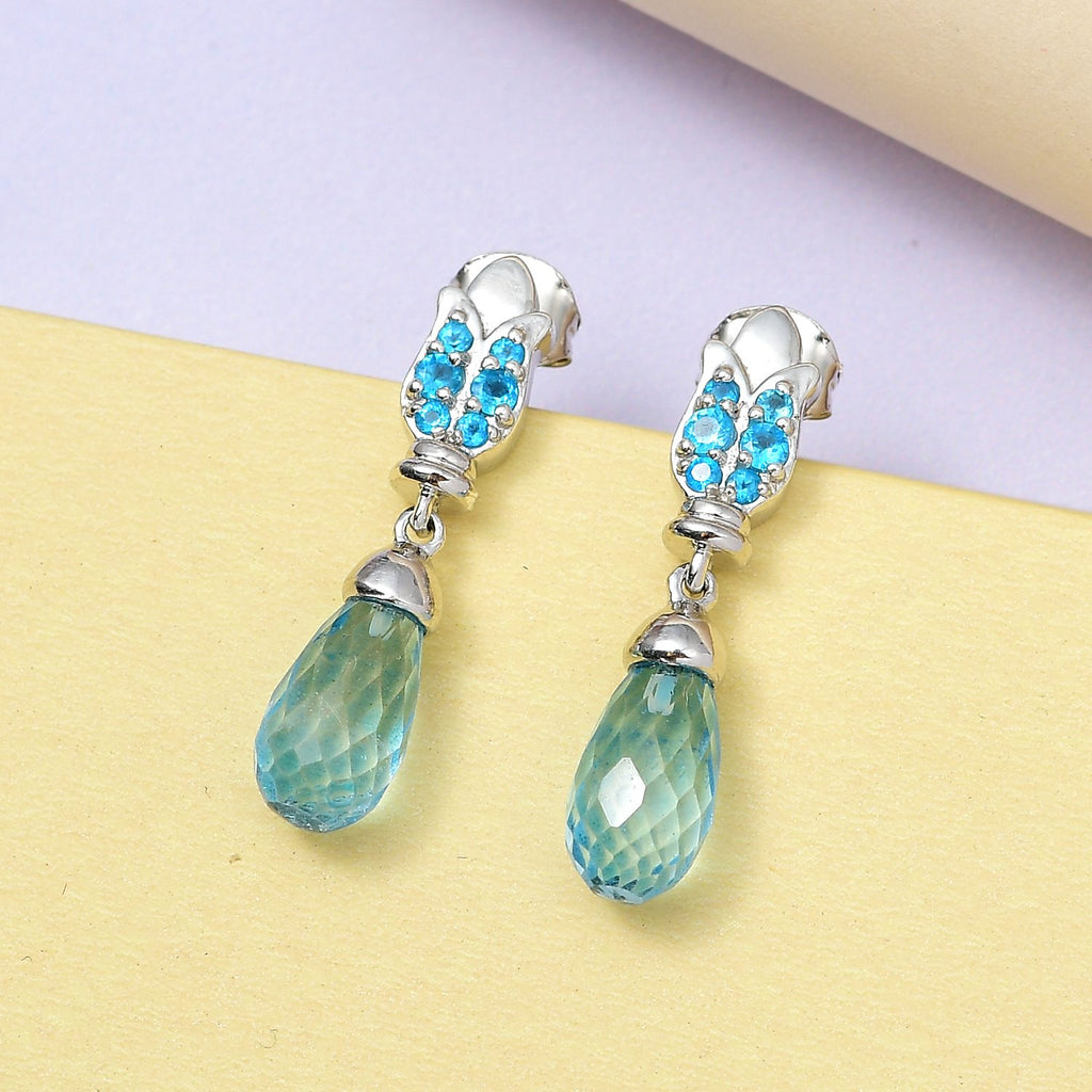 GP Art Déco Kollektion - Himmelblaue Topas, Neon Apatit Ohrringe, 925 Silber platiniert ca. 8.26 ct