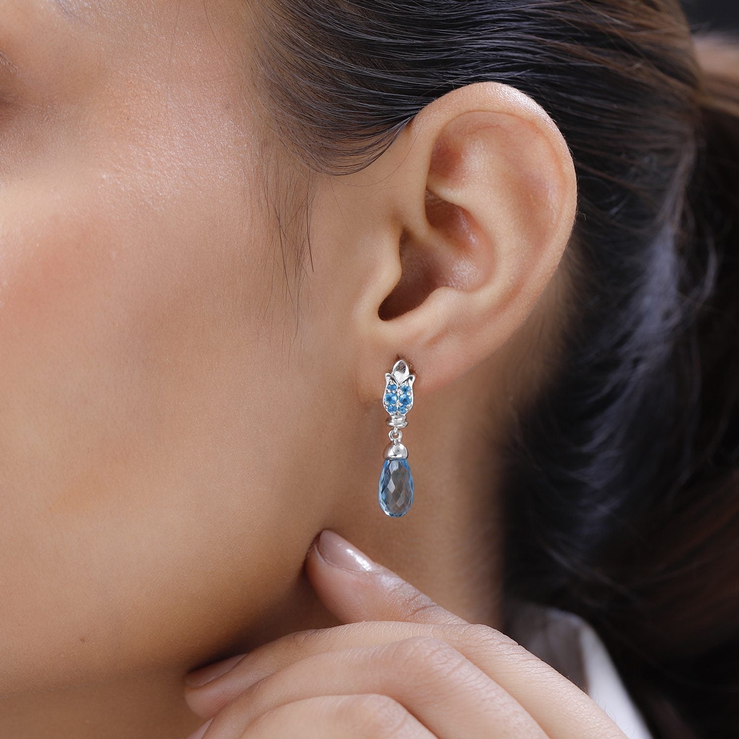 GP Art Déco Kollektion - Himmelblaue Topas, Neon Apatit Ohrringe, 925 Silber platiniert ca. 8.26 ct