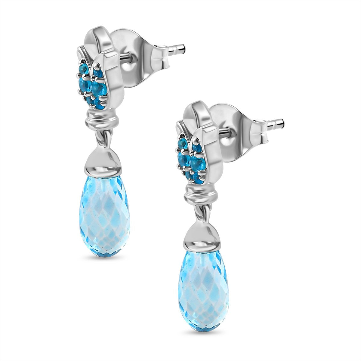 GP Art Déco Kollektion - Himmelblaue Topas, Neon Apatit Ohrringe, 925 Silber platiniert ca. 8.26 ct