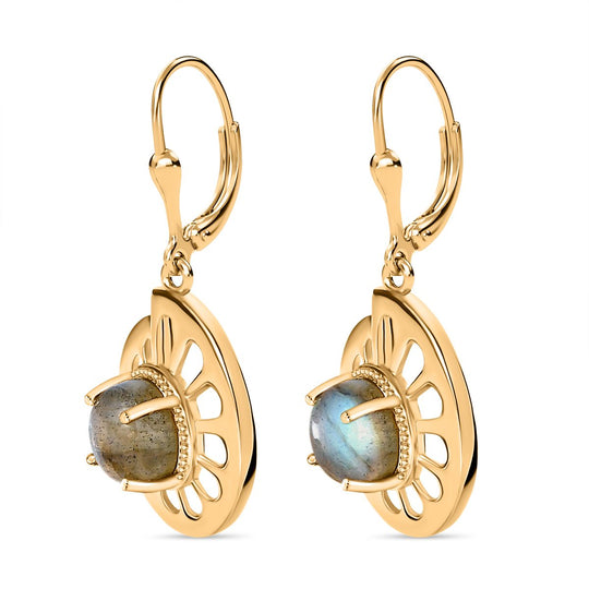 GP Bella Italia Kollektion - Giuseppe Perez Labradorit, Kanchanaburi Blauer Saphir Ohrringe, 925 Silber Gelbgold Vermeil ca. 5.20 ct