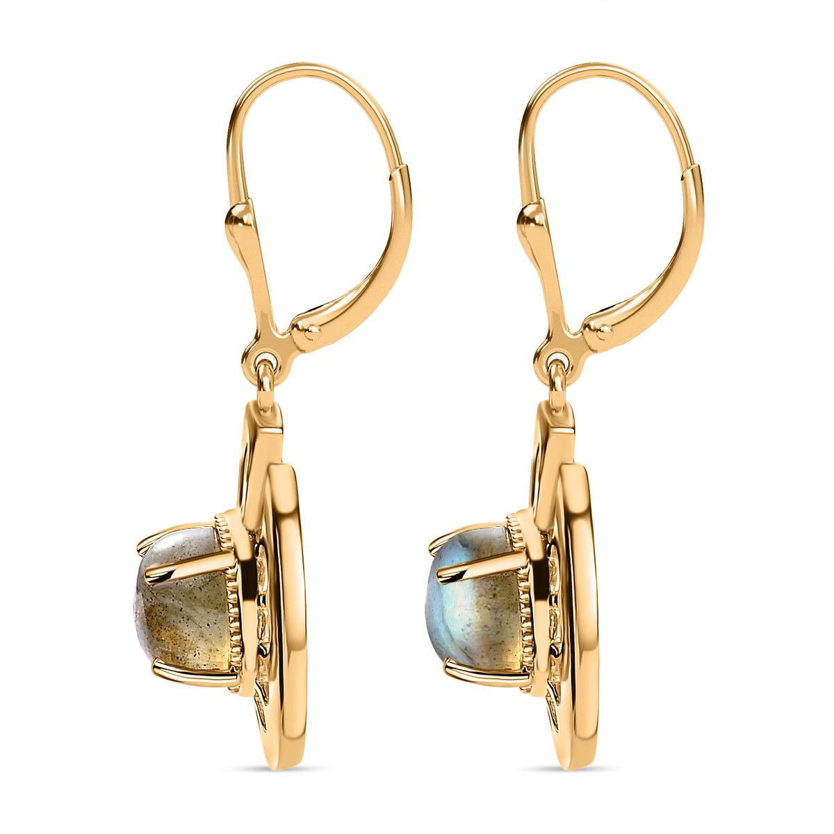 GP Bella Italia Kollektion - Giuseppe Perez Labradorit, Kanchanaburi Blauer Saphir Ohrringe, 925 Silber Gelbgold Vermeil ca. 5.20 ct