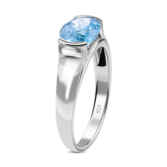 Kambodschanischer, blauer Zirkon Ring, 925 Silber platiniert (Größe 20.00), ca. 3.00 ct