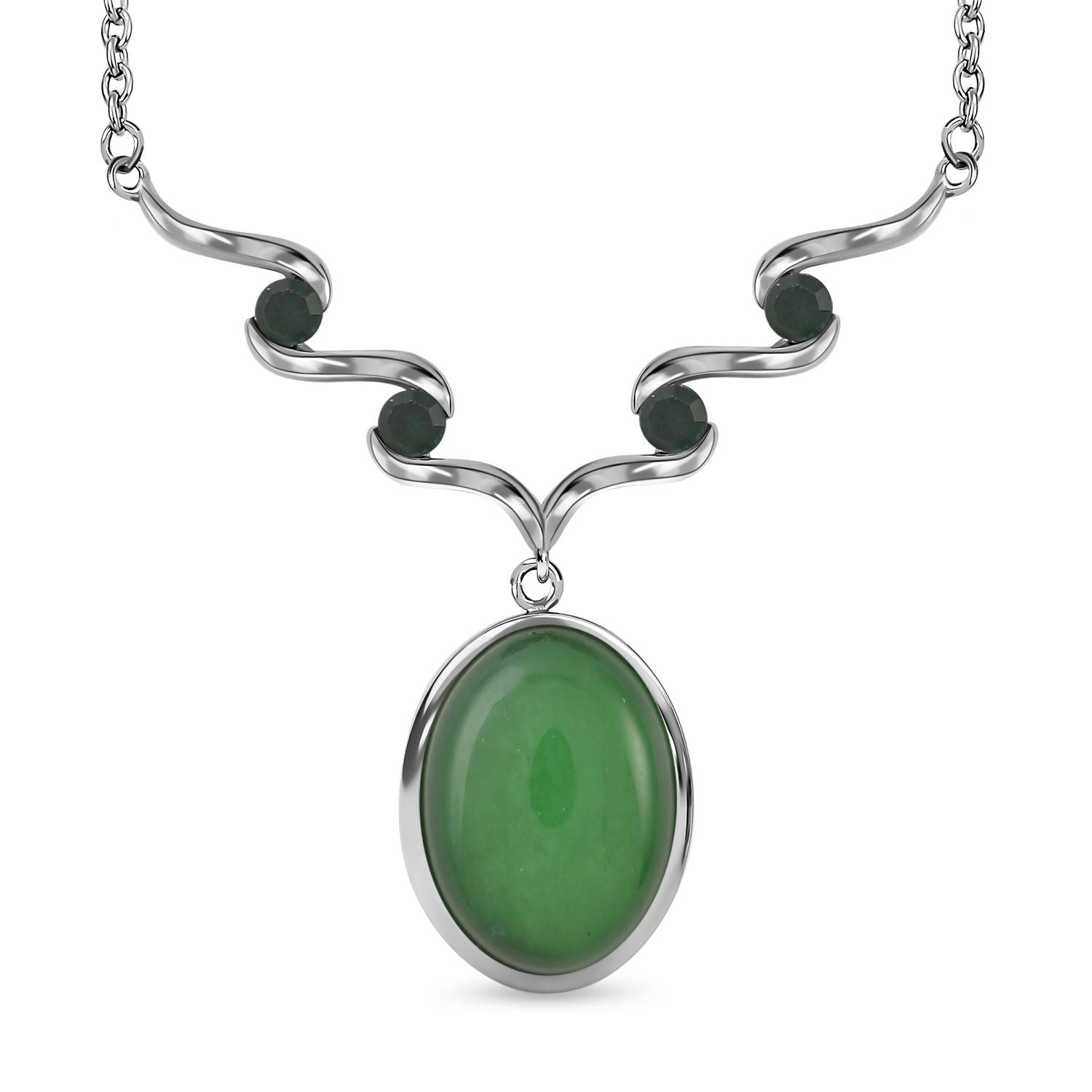 Grünes Aventurin, Neongrünes Kristall Collier, ca. 50 cm, Edelstahl ca. 10.00 ct