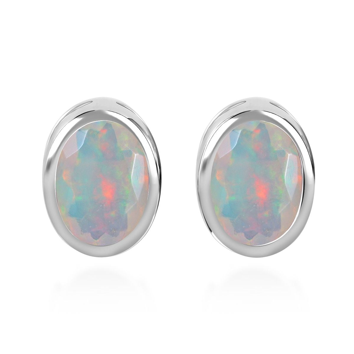 Natürliche, äthiopische Welo Opal-Ohrringe, 925 Silber platiniert ca. 0.96 ct