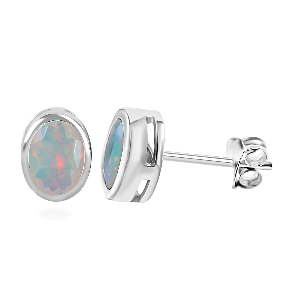 Natürliche, äthiopische Welo Opal-Ohrringe, 925 Silber platiniert ca. 0.96 ct