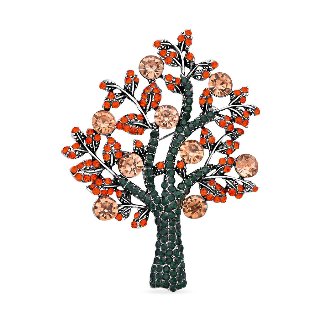 Orangene Kristall Lebensbaum Brosche, Antik-Silber-Plattierung