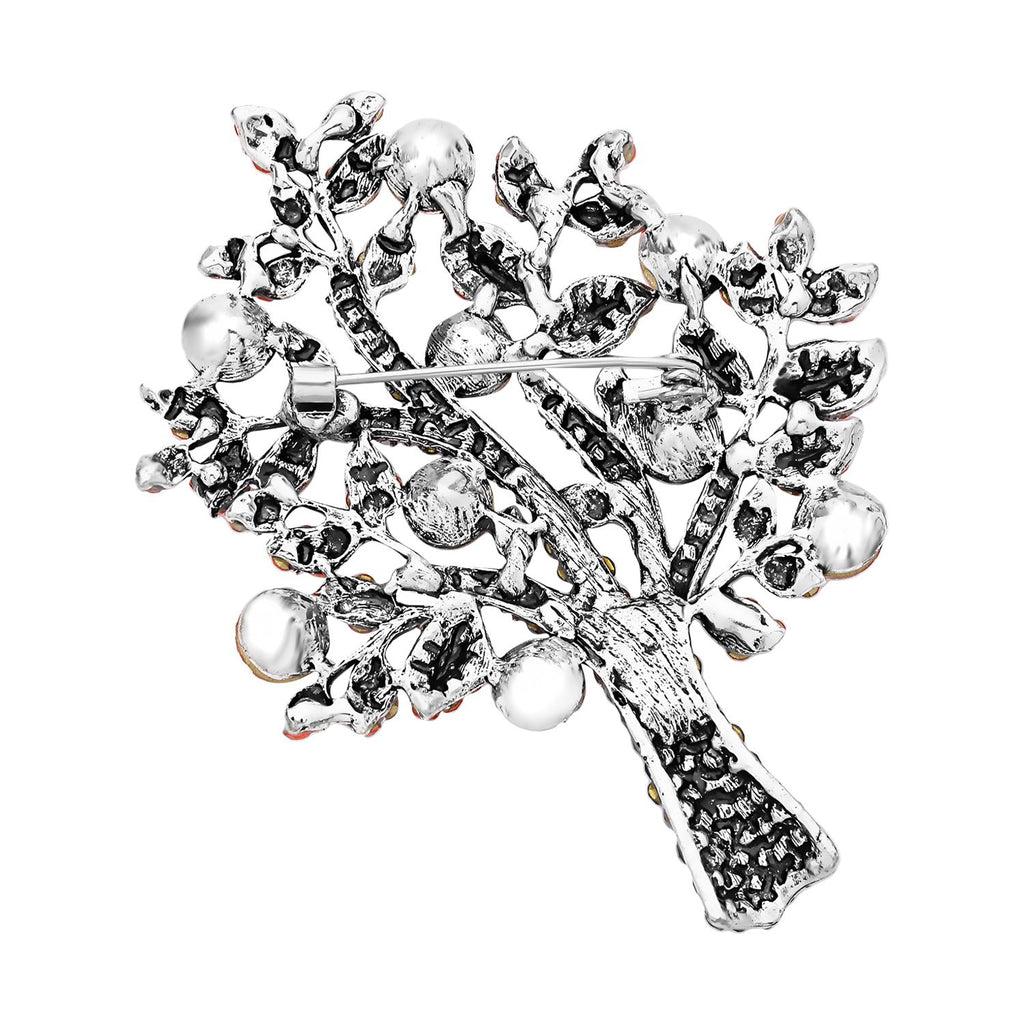 Orangene Kristall Lebensbaum Brosche, Antik-Silber-Plattierung