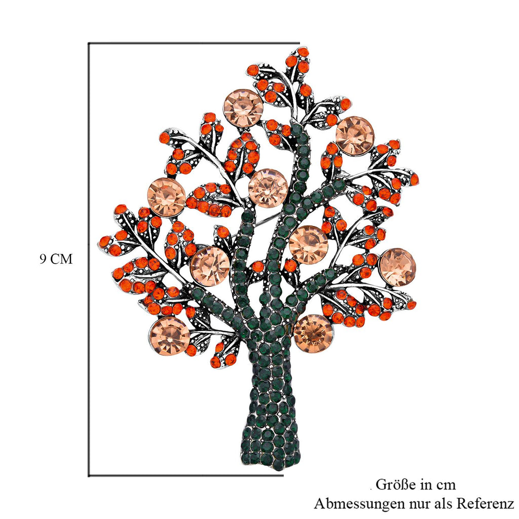 Orangene Kristall Lebensbaum Brosche, Antik-Silber-Plattierung