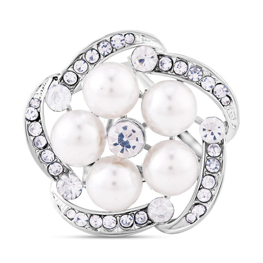 Kunststoff Perle und weißer Kristall Ring, Legierung