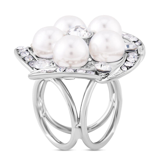 Kunststoff Perle und weißer Kristall Ring, Legierung