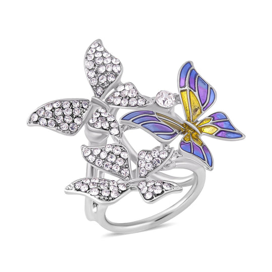 Kunststoff Perle und weißer Kristall Ring, Legierung
