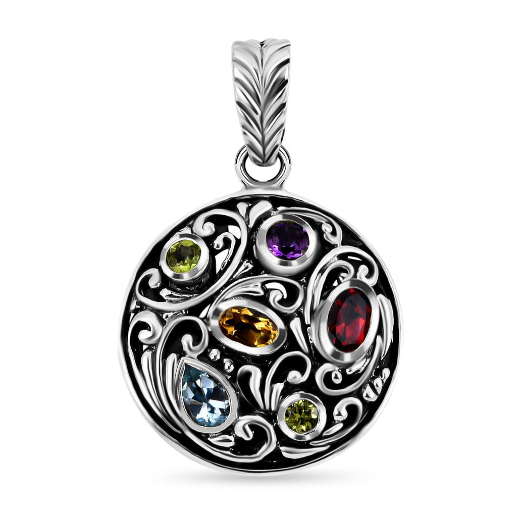Royal Bali - Roter Granat, Himmelblauer Topas Anhänger 925 Silber ca. 1.50 ct