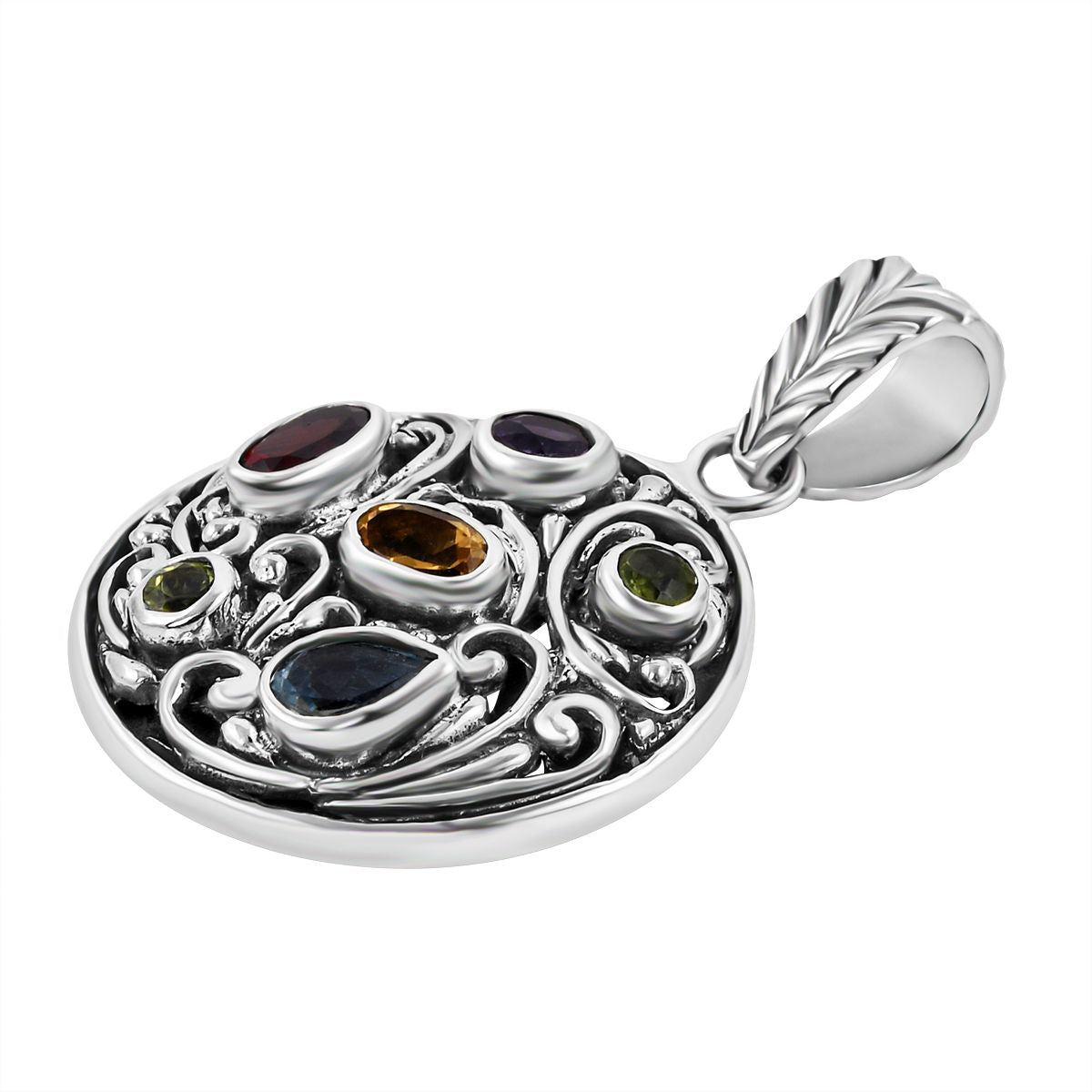 Royal Bali - Roter Granat, Himmelblauer Topas Anhänger 925 Silber ca. 1.50 ct