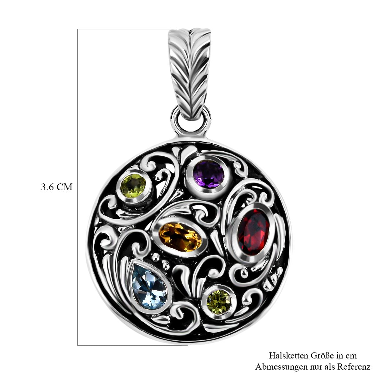 Royal Bali - Roter Granat, Himmelblauer Topas Anhänger 925 Silber ca. 1.50 ct