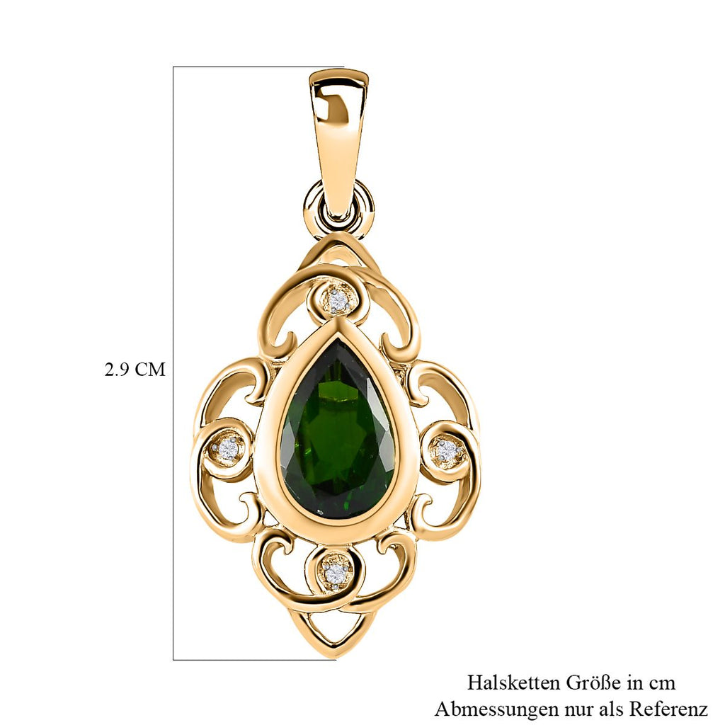 Natürlicher Chromdiopsid und weißer Zirkon Anhänger, 925 Silber vergoldet ca. 1.36 ct