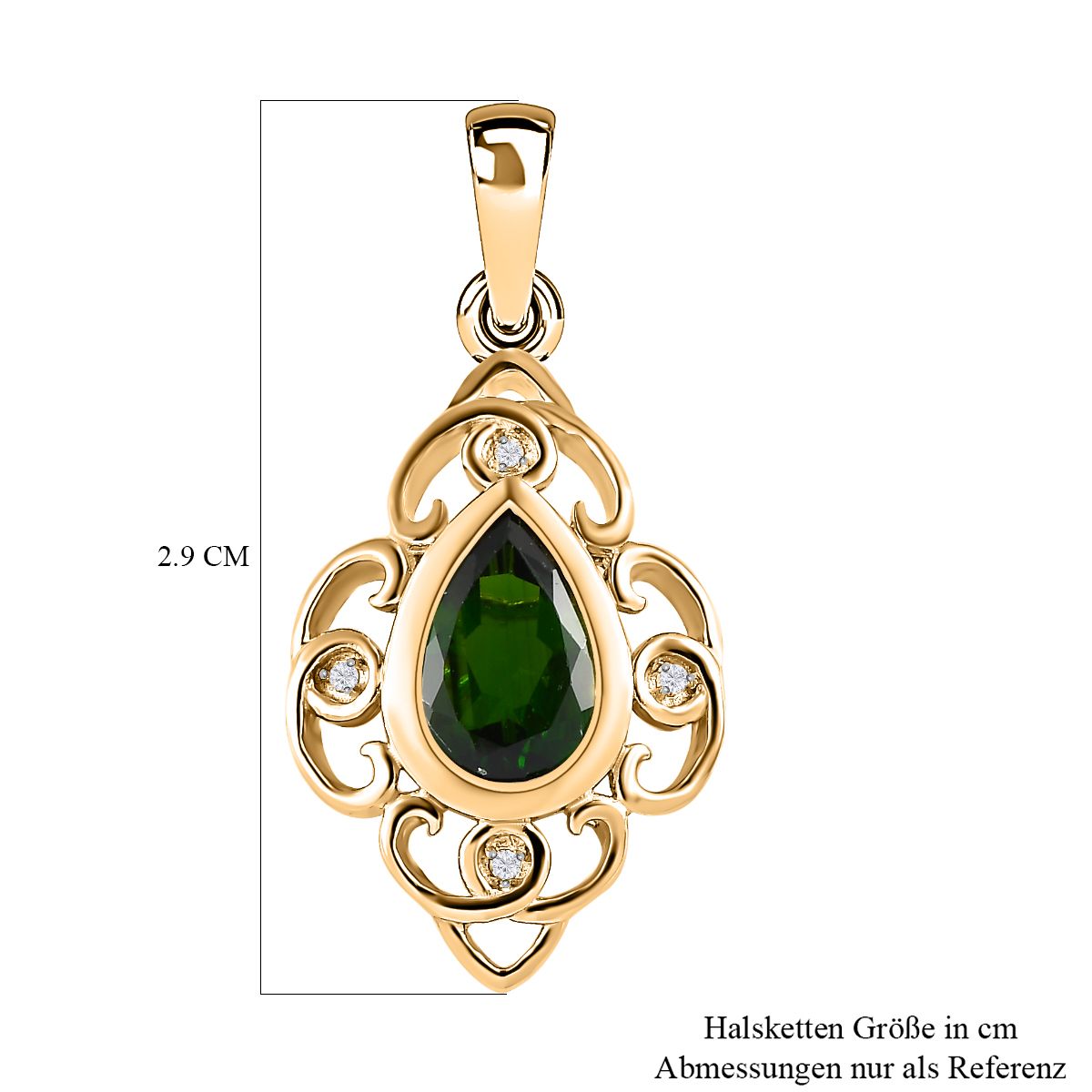 Natürlicher Chromdiopsid und weißer Zirkon Anhänger, 925 Silber vergoldet ca. 1.36 ct