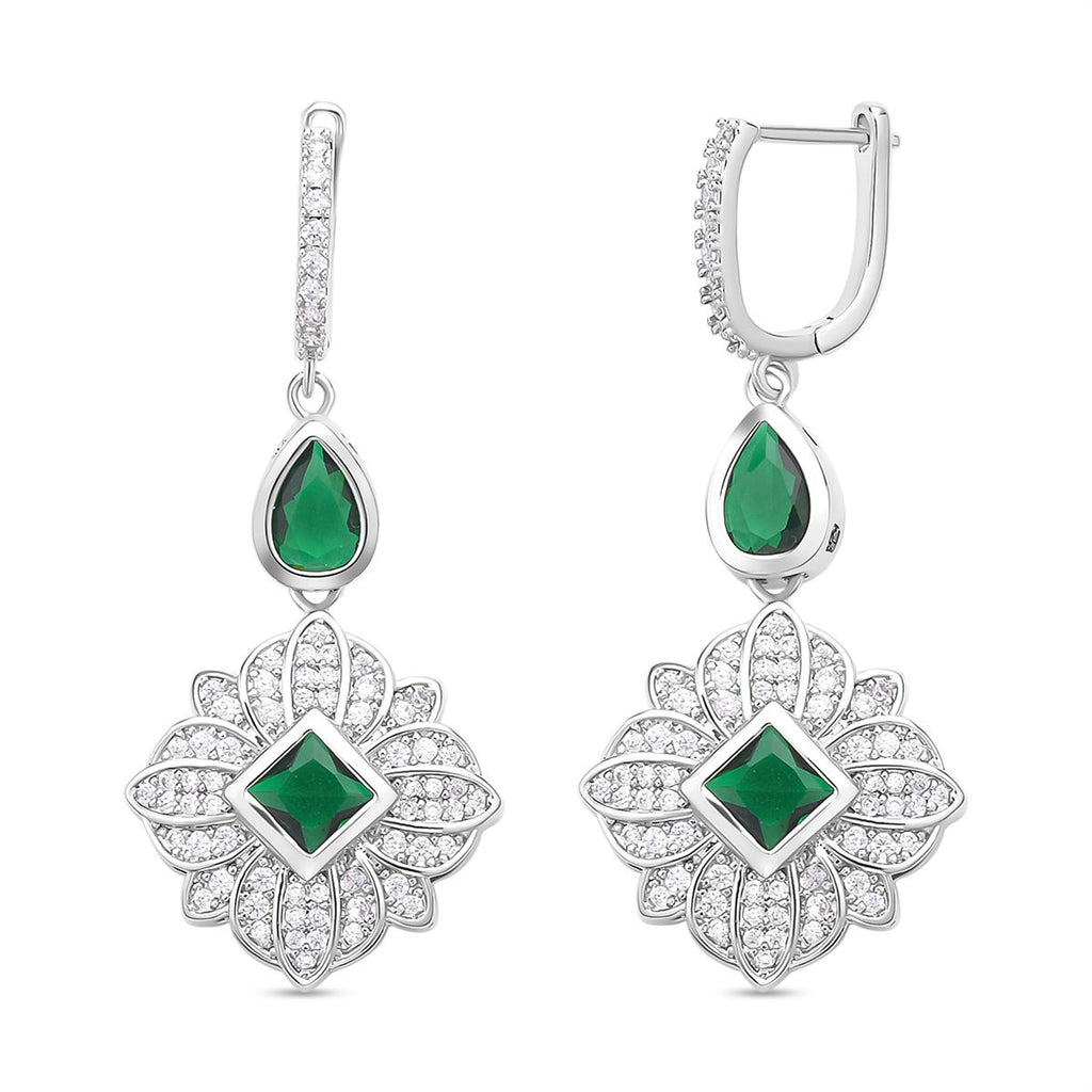 Grüne und weiße Zirkonia Ohrringe, Messing, ca. 1.80 ct