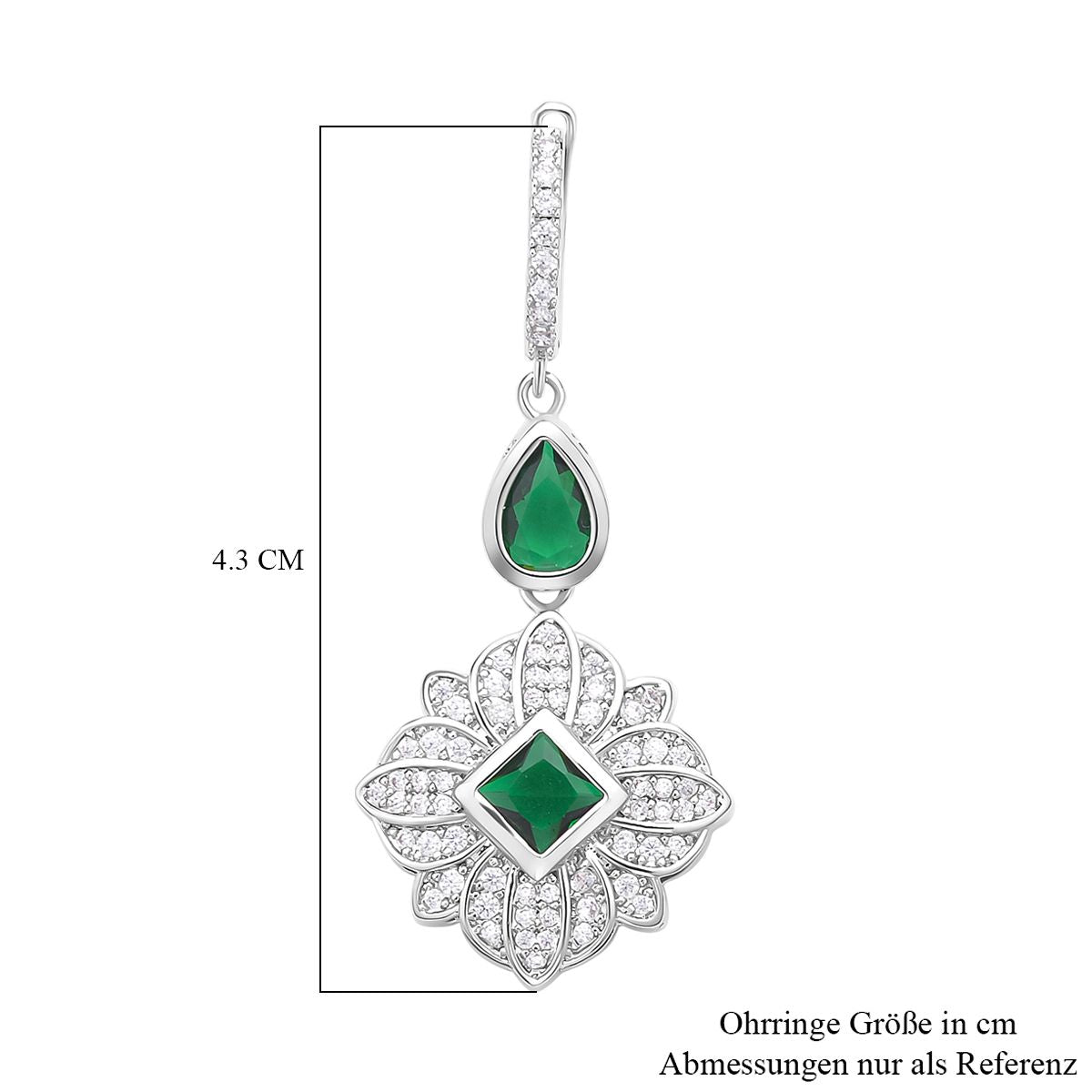 Grüne und weiße Zirkonia Ohrringe, Messing, ca. 1.80 ct
