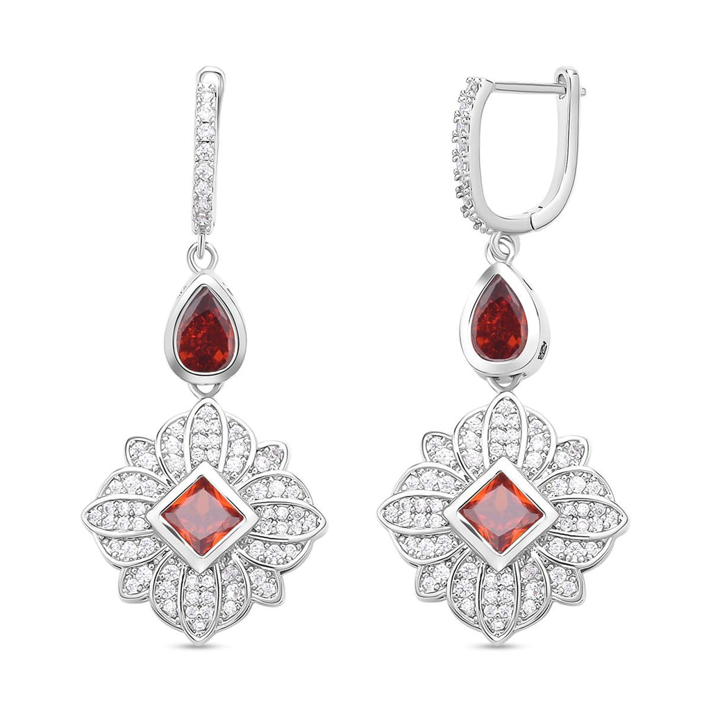 Rote und weiße Zirkonia Ohrringe, Messing, ca. 1.80 ct