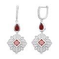 Rote und weiße Zirkonia Ohrringe, Messing, ca. 1.80 ct