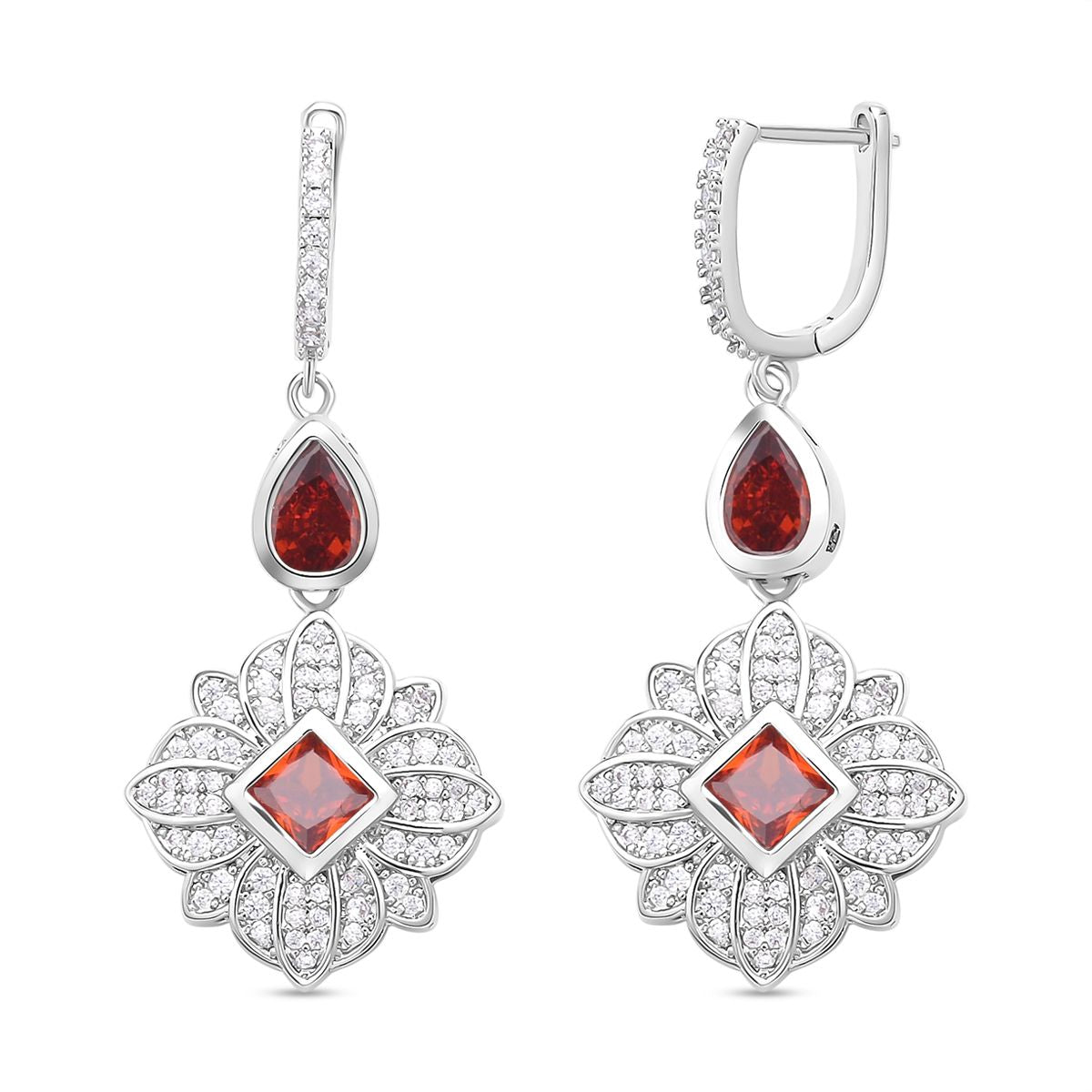 Rote und weiße Zirkonia Ohrringe, Messing, ca. 1.80 ct