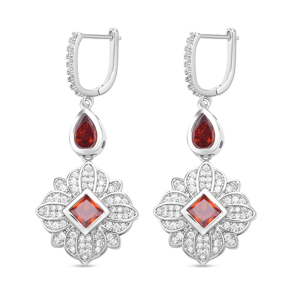 Rote und weiße Zirkonia Ohrringe, Messing, ca. 1.80 ct