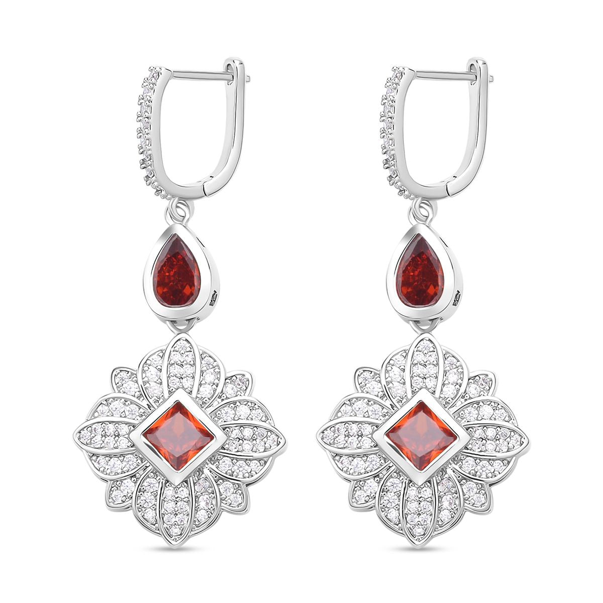 Rote und weiße Zirkonia Ohrringe, Messing, ca. 1.80 ct