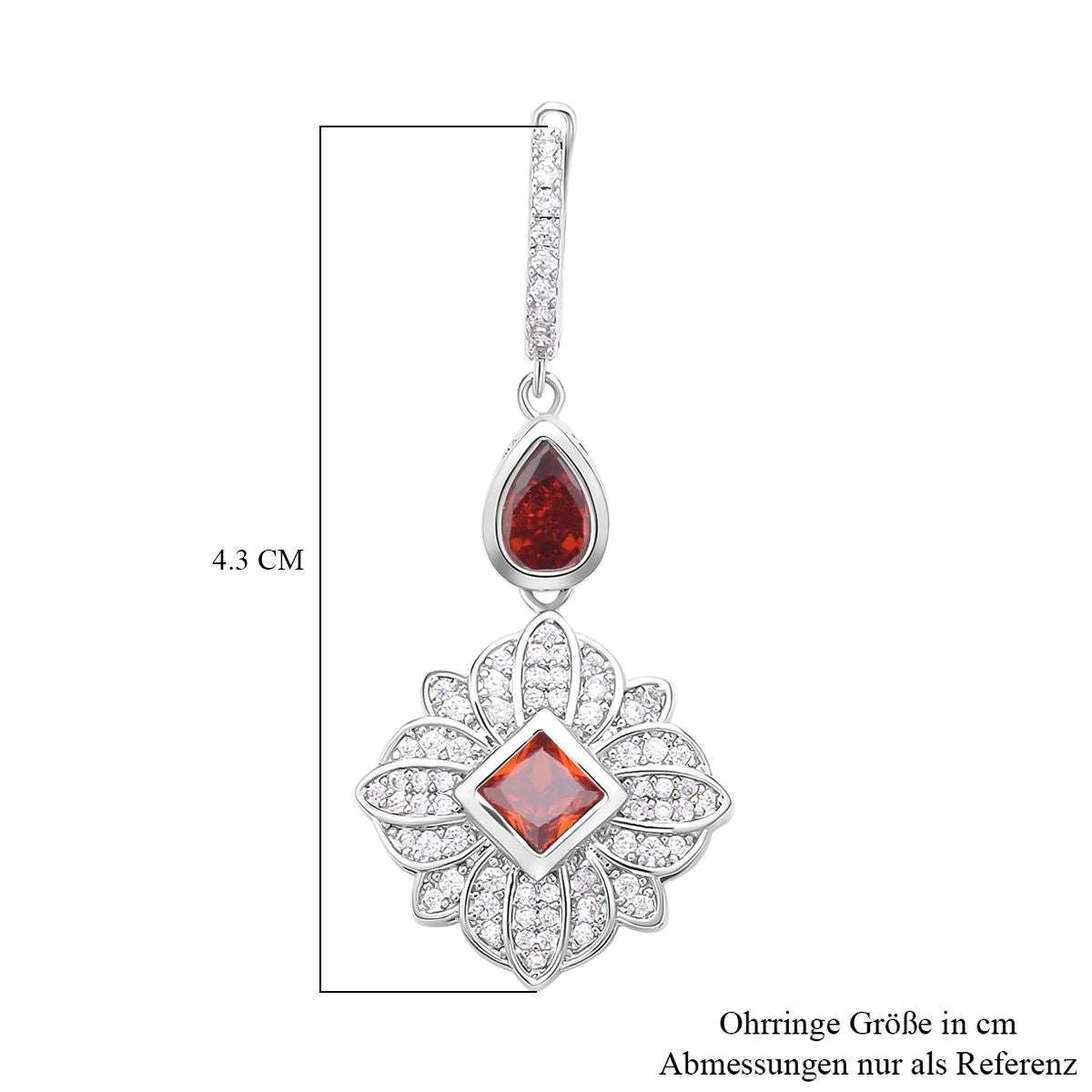 Rote und weiße Zirkonia Ohrringe, Messing, ca. 1.80 ct