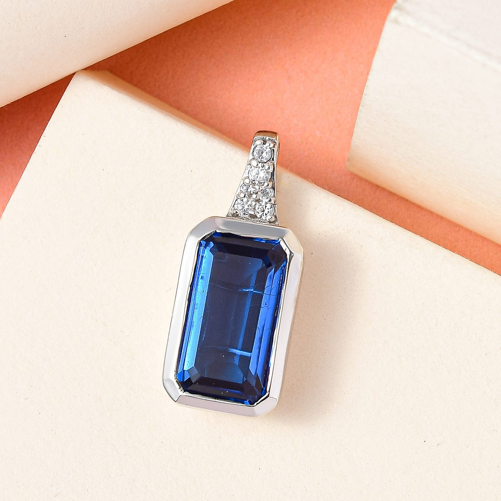 Ceylon Farbe Quarz, Weißer Zirkon Anhänger 925 Silber platiniert ca. 5.27 ct