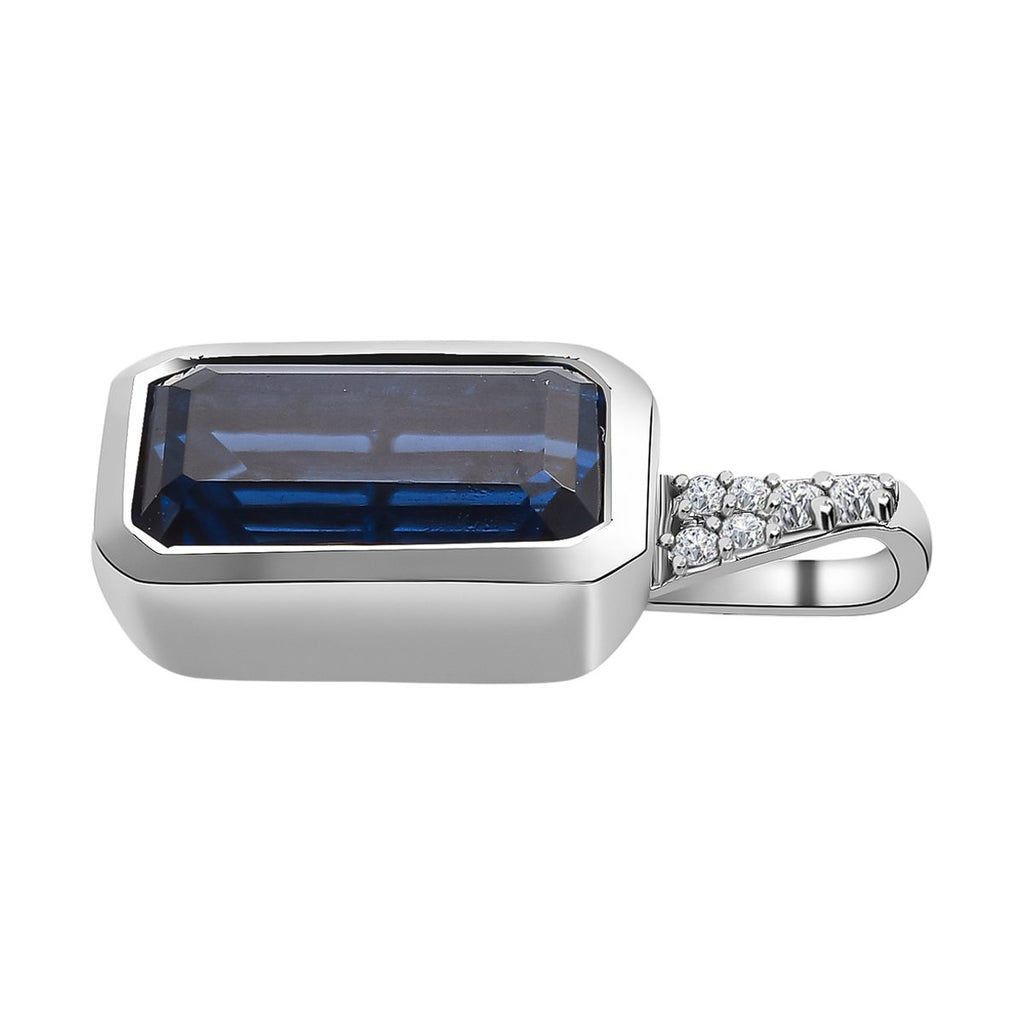 Ceylon Farbe Quarz, Weißer Zirkon Anhänger 925 Silber platiniert ca. 5.27 ct